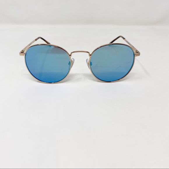 Frye Round Reflective Blue Gold Sunglasses - Picture 8 of 9